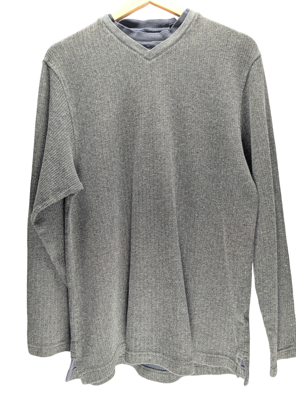Haggar Shirt Long Sleeve V-Neck Textured Knit Heather Green